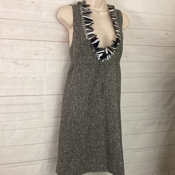 Anna Sui Sz XL Gray Tweed Halter Style Sleeveless Mini Dress Sequin neckline - Picture 5 of 11
